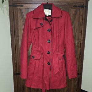 LAUNDRY by Shelli Segal Red Belted Pea Coat Size 4